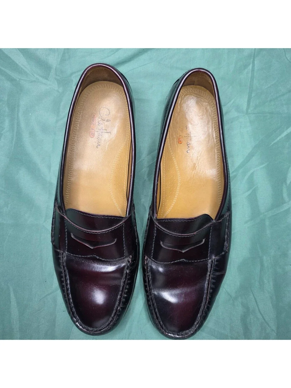 Cole Haan Nike Air Burgundy Leather Penny Loafers, Dress Shoes Mens Sz 11.5M